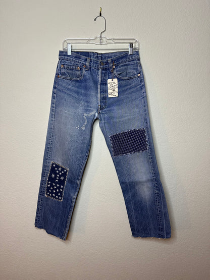 MCA Revival Custom Piece: 80’s Levi’s 501 Sashiko Patched Jeans (30x26 / Modern 6)