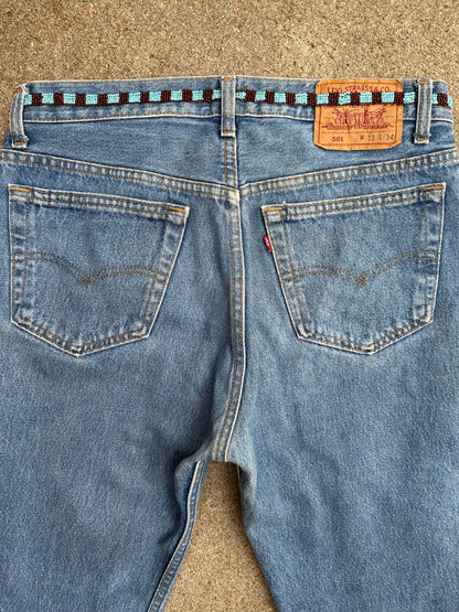 90’s Custom Beaded Waist Levi’s 501 Raw Crop / Capri Jeans (Modern 29/30)