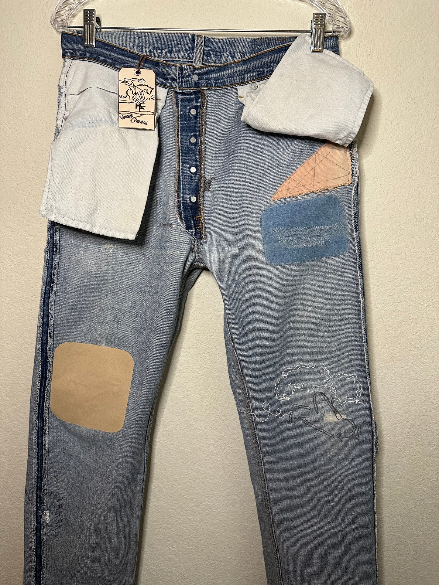 MCA Vintage Revival: 80’s Levi’s 501’s - Hand Patched & Hand Embroidered (31x32 / Modern 8)