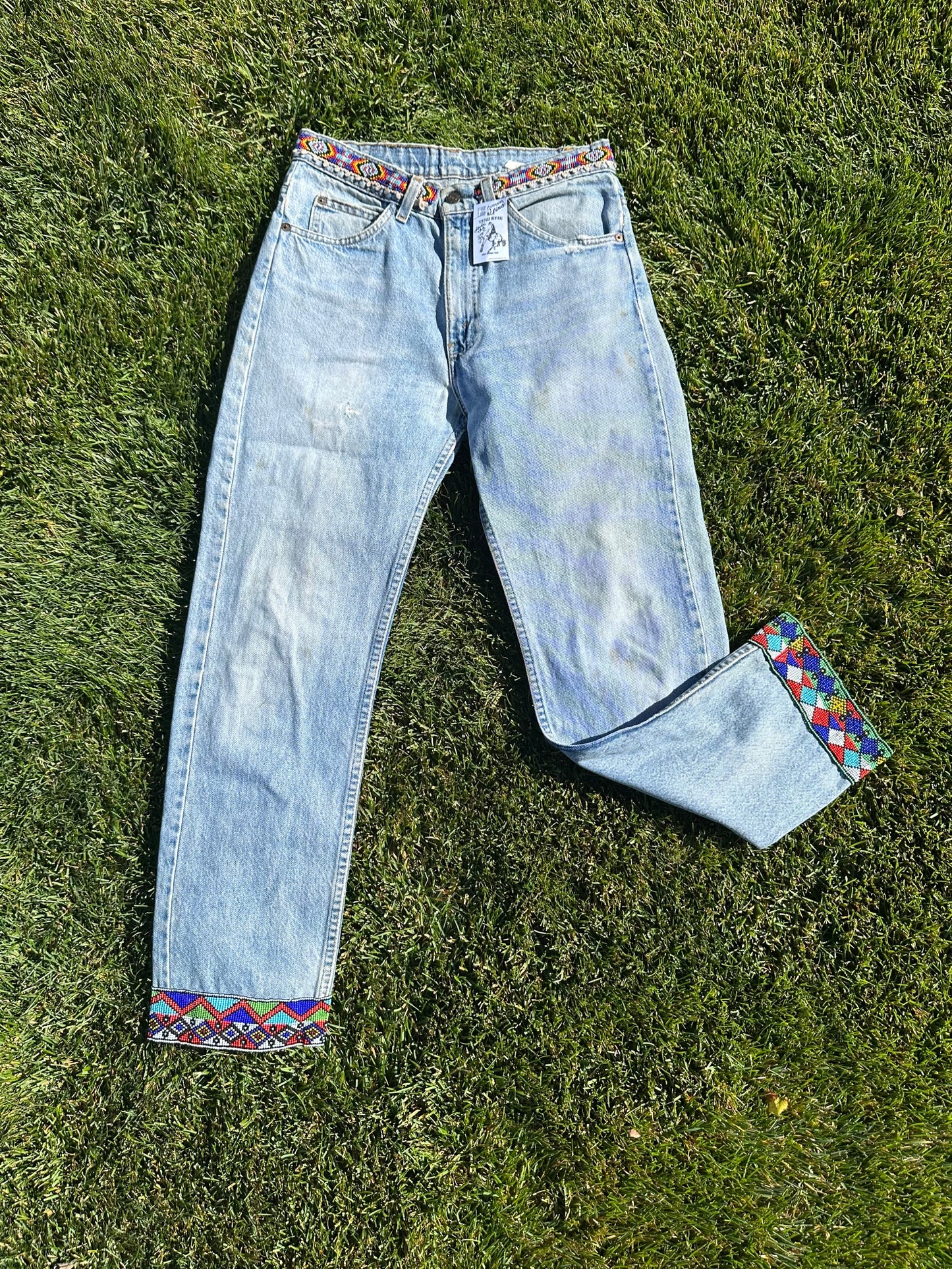 Custom Beaded 80’s Levi’s 505 Orange Tab Jeans (Modern 6)