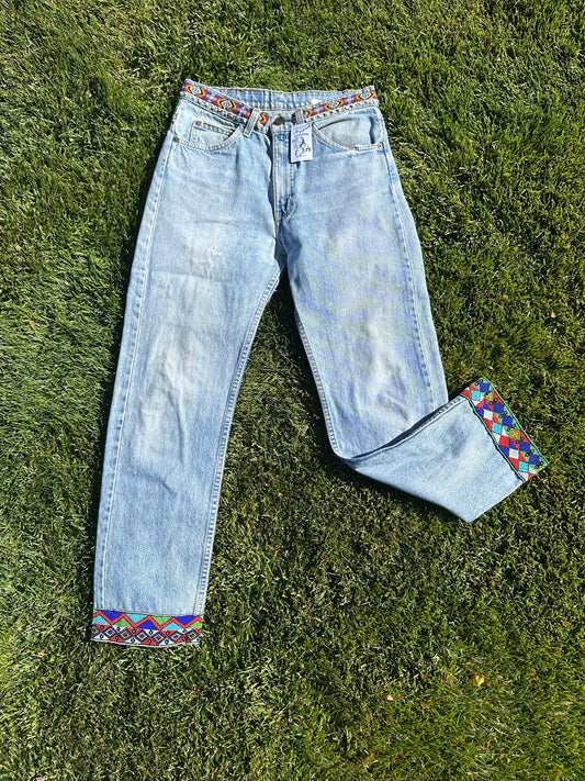 Custom Beaded 80’s Levi’s 505 Orange Tab Jeans (Modern 6)