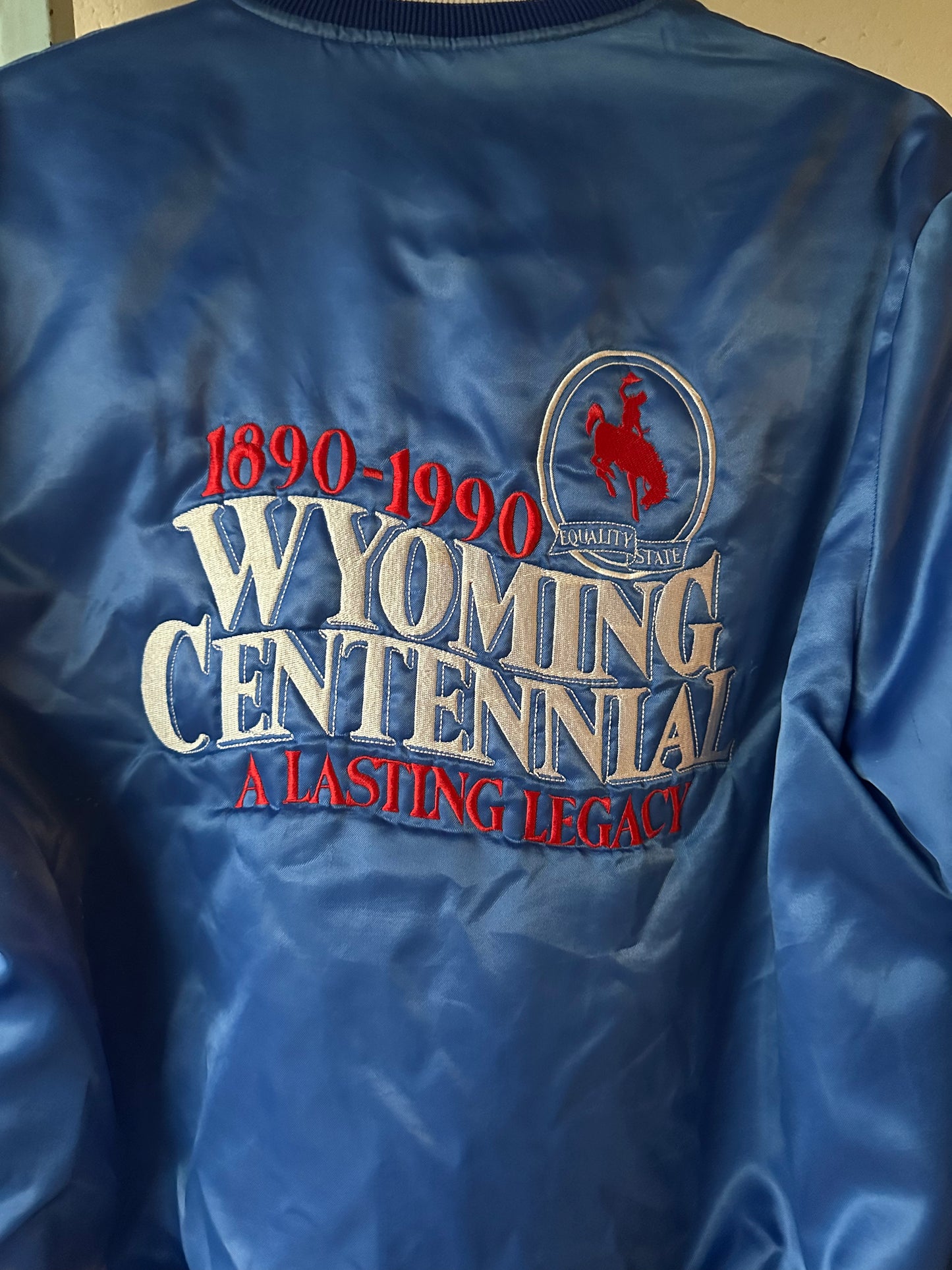 Vintage 90’s Wyoming Centennial Nylon Bomber Jacket (Unisex S/M)