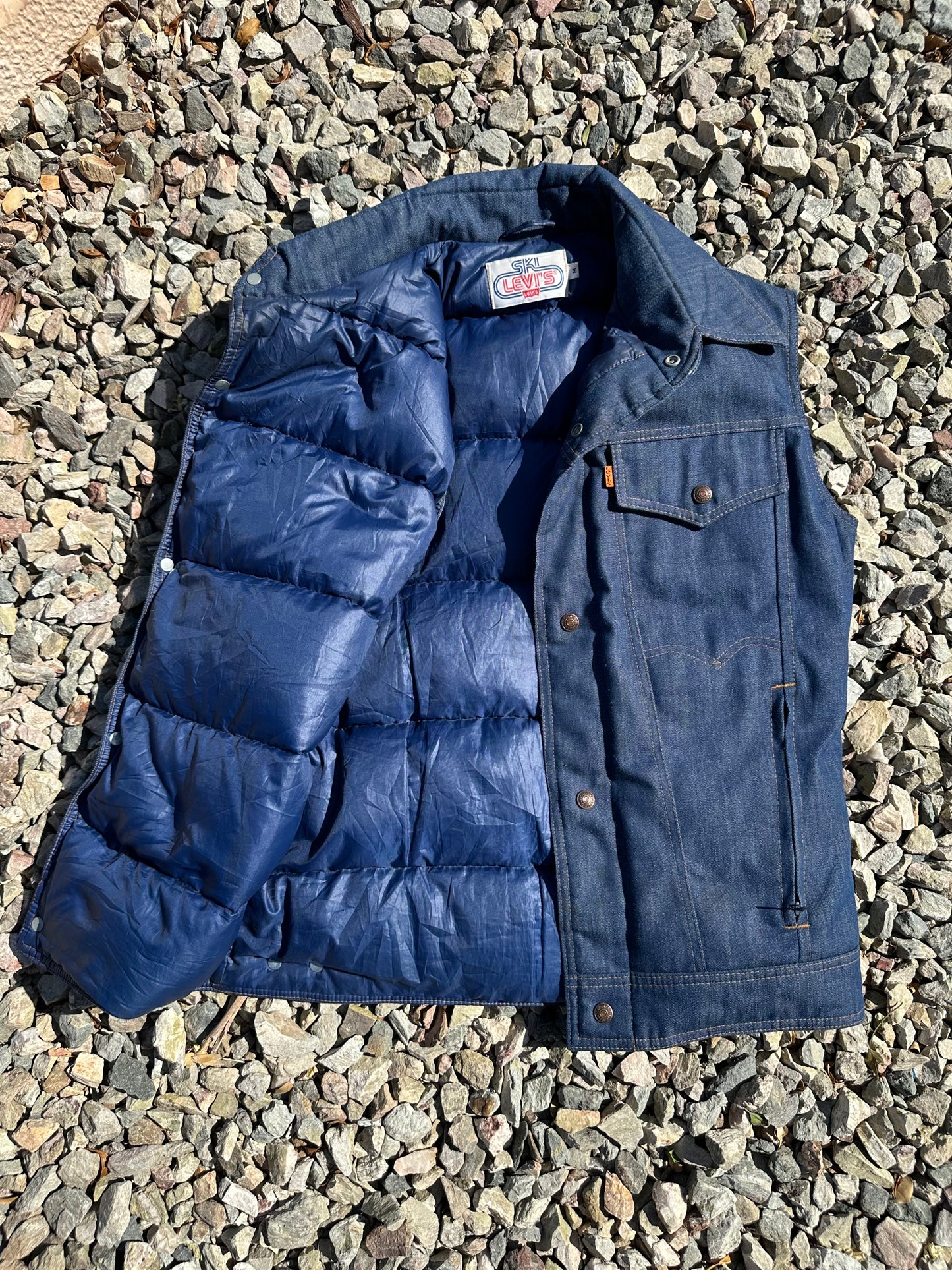 Rare 70’s Ski Levi’s Orange Tab Denim Goose Down Puffer Vest (Unisex M)