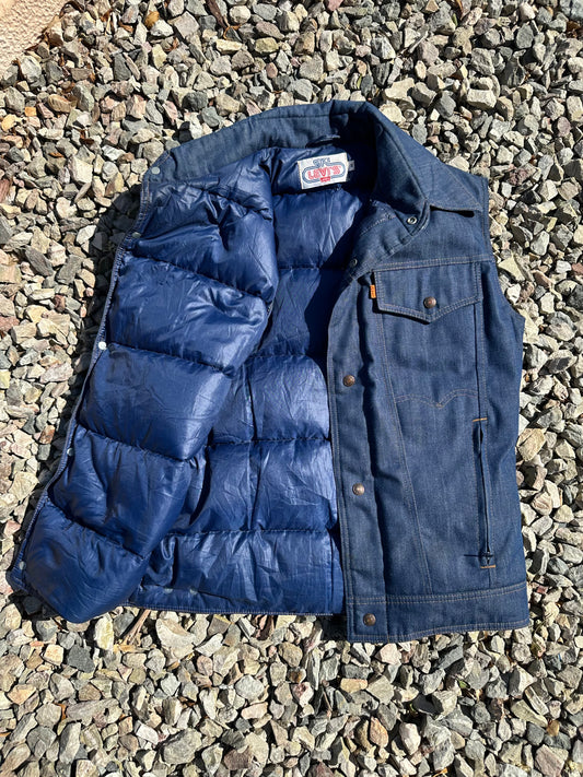 Rare 70’s Ski Levi’s Orange Tab Denim Goose Down Puffer Vest (Unisex M)