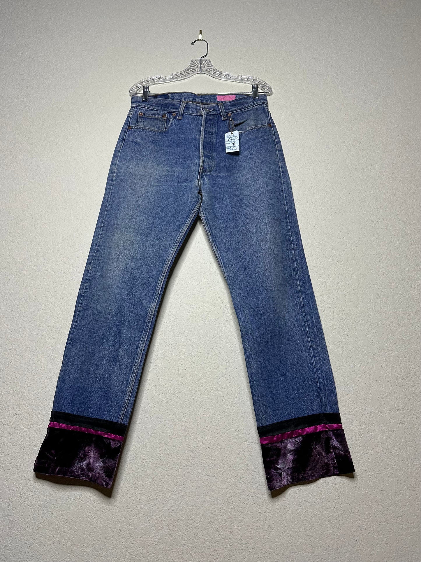 MCA Vintage Revival: 90’s 501 Jeans w/ Custom Velvet USA Hem (32x30 / Women’s Modern 30)