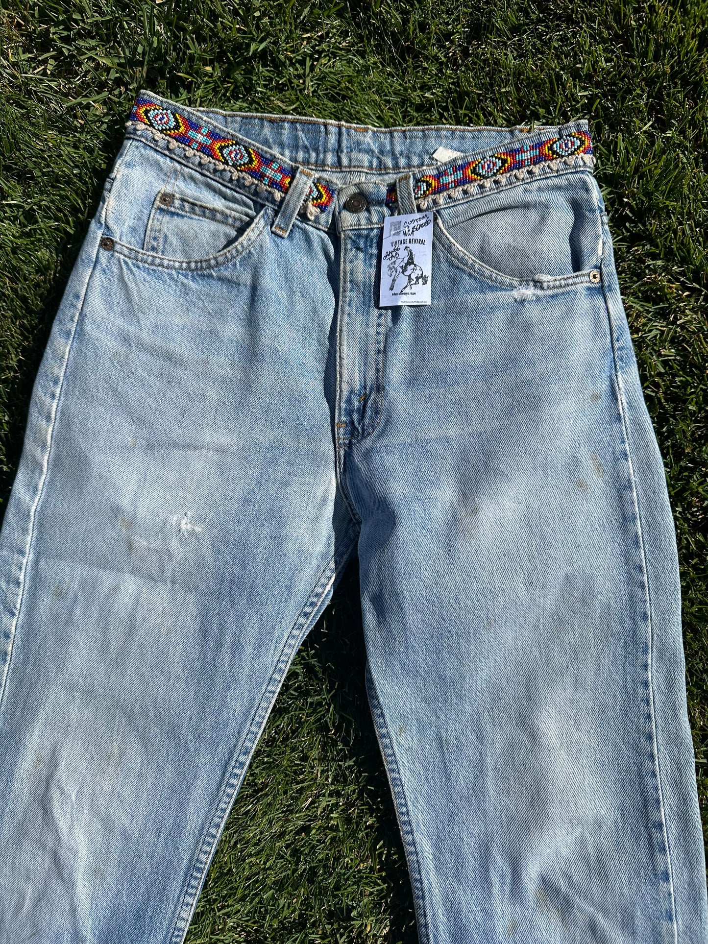 Custom Beaded 80’s Levi’s 505 Orange Tab Jeans (Modern 6)