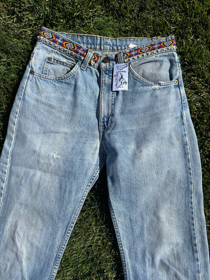 Custom Beaded 80’s Levi’s 505 Orange Tab Jeans (Modern 6)