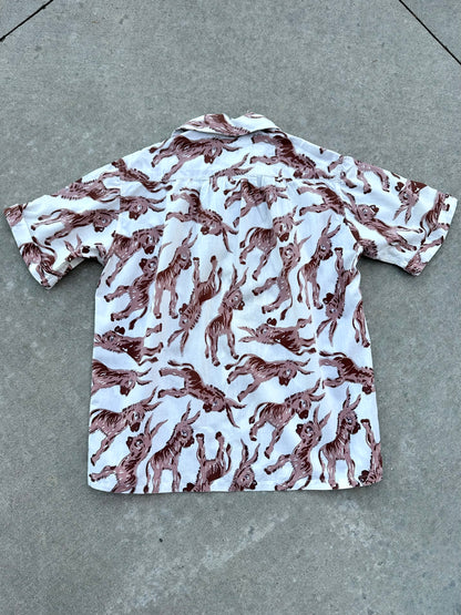 50’s Handmade Donkey Printed Cotton Casual Shirt (Unisex M)