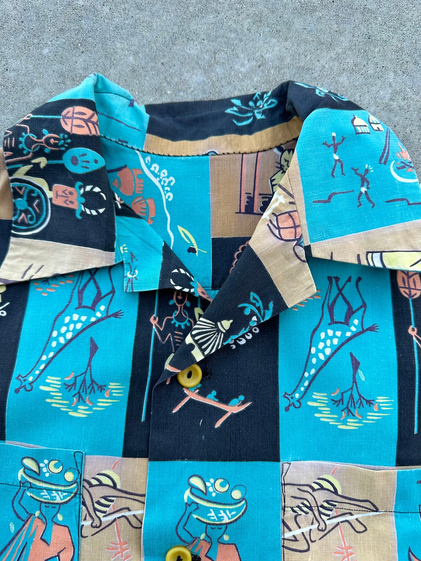50’s Handmade Cotton Novelty Printed Casual Shirt (Unisex S)