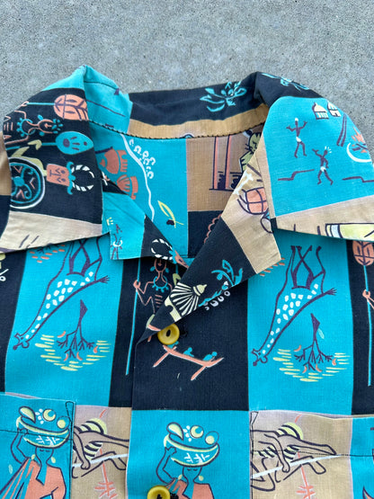 50’s Handmade Cotton Novelty Printed Casual Shirt (Unisex S)