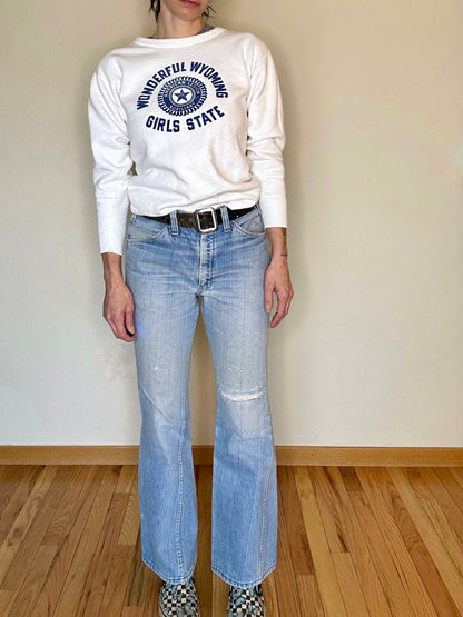 70’s Dickies Bootcut Patched Denim Twisted Seam Talon Jeans (Men’s 31x29/ Women’s 30)