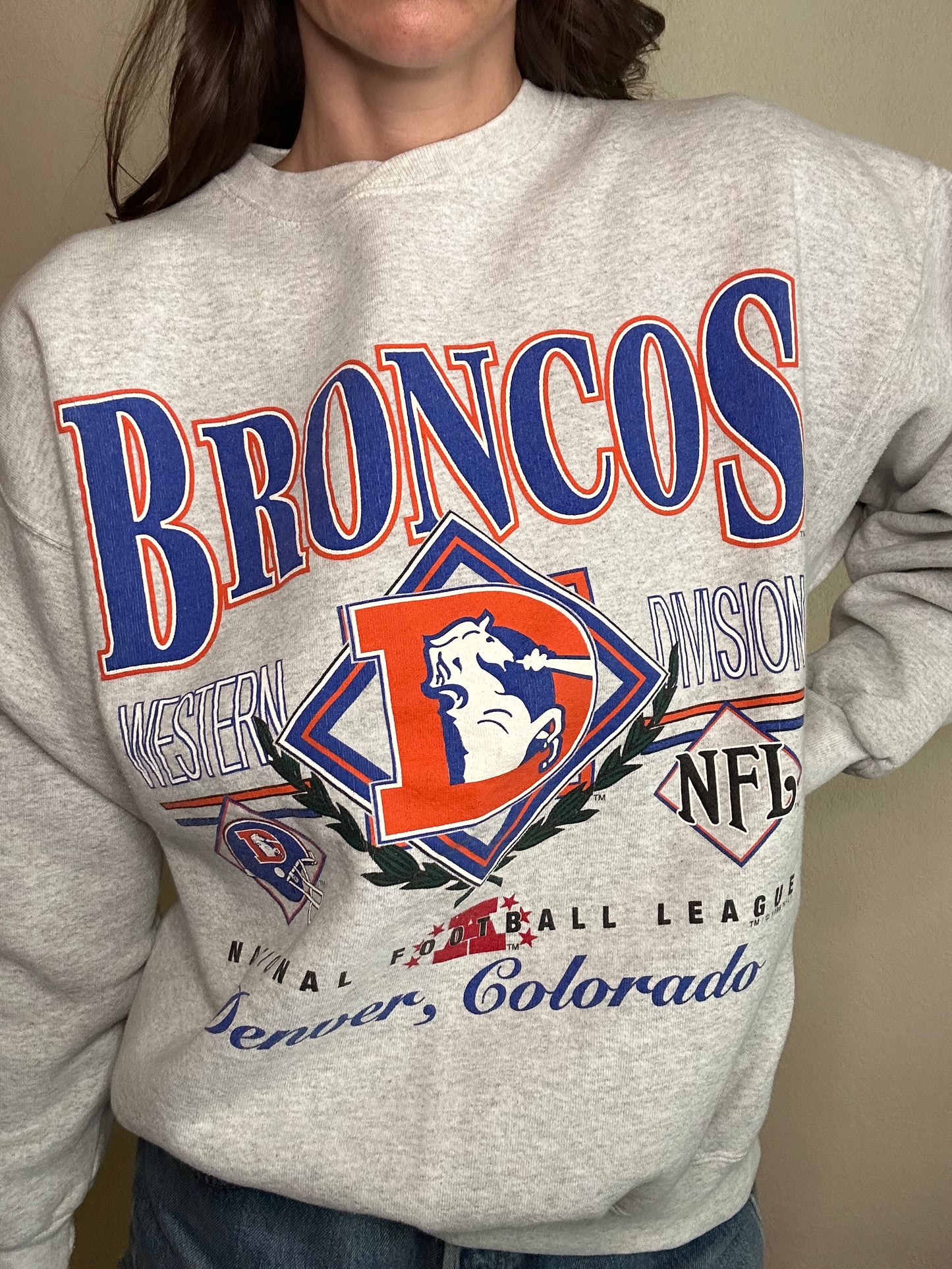 ‘96 Denver Broncos Western Division Champs Heavyweight Cotton Sweatshirt (Unisex L)