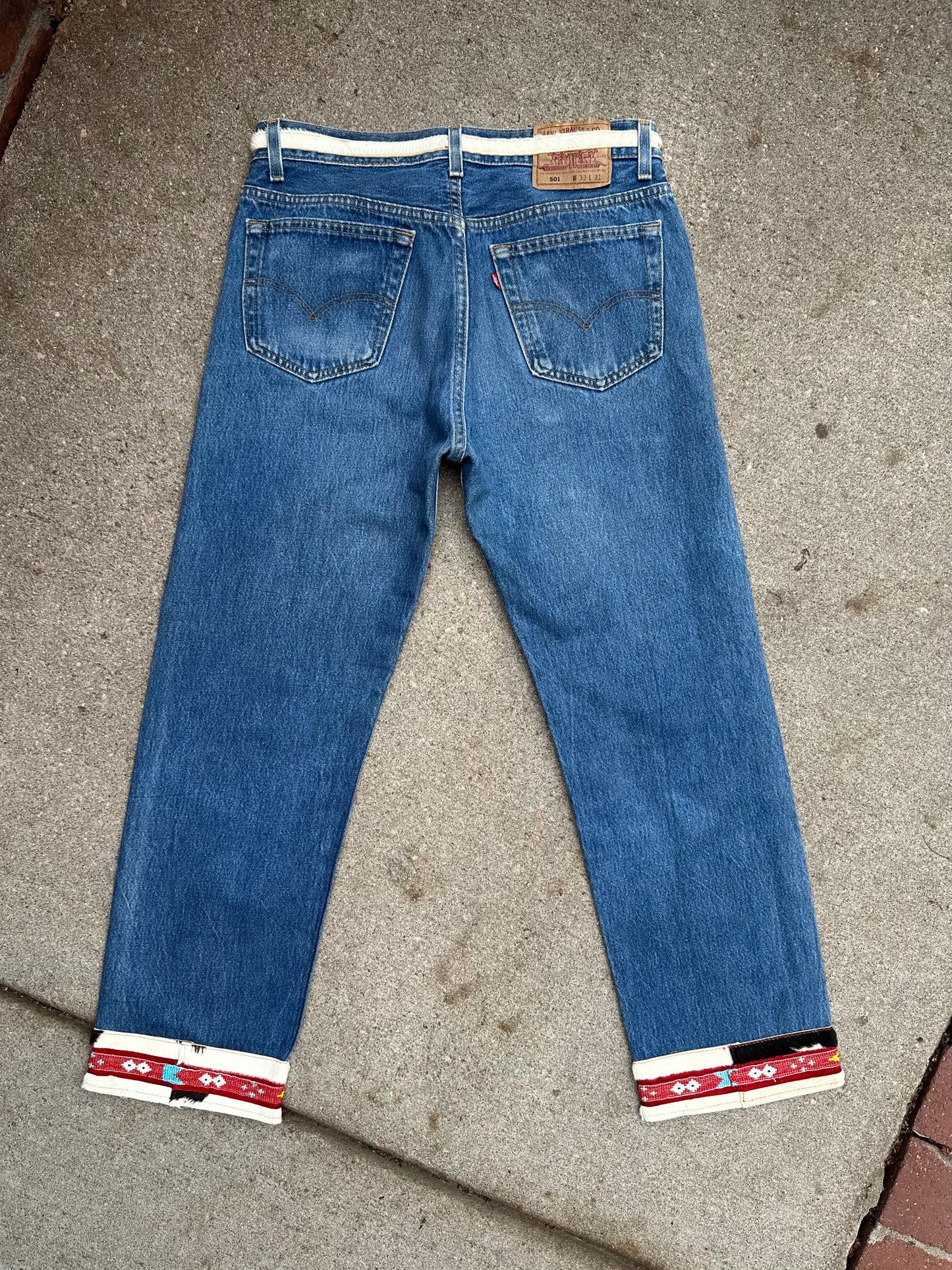 90’s Custom Cowhide Beaded Levi’s 501 Jeans (Modern 29/30)
