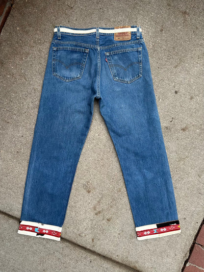 90’s Custom Cowhide Beaded Levi’s 501 Jeans (Modern 29/30)