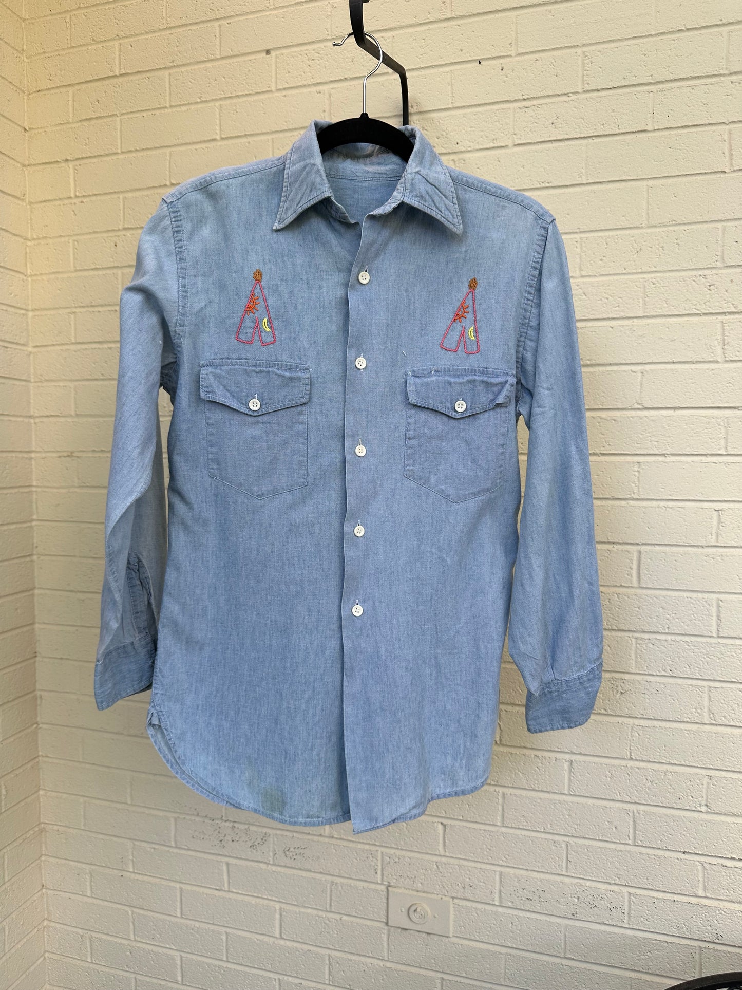 Custom Tiger Embroidered Chambray Shirt (Women’s S/M)