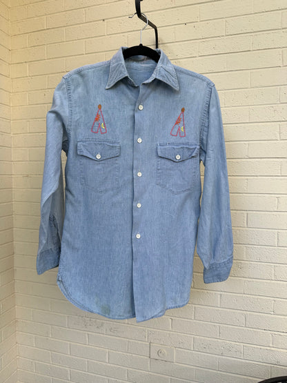 Custom Tiger Embroidered Chambray Shirt (Women’s S/M)