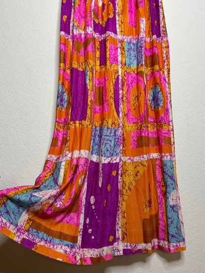 70s Boutique of California Colorful Abstract Print Summer Maxi Dress (M/L)