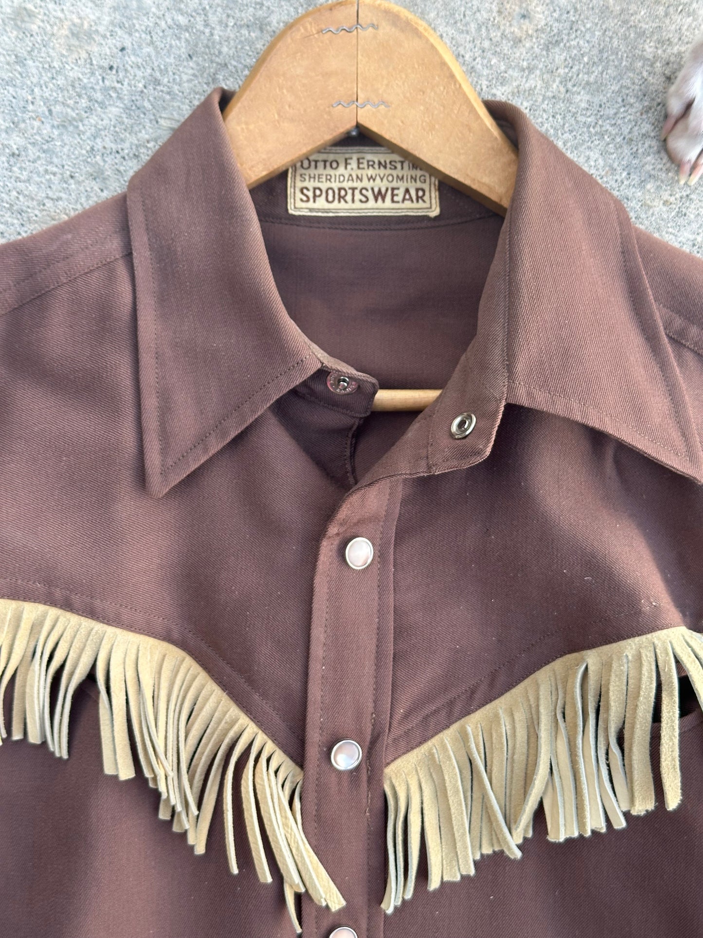 40’s Western Gabardine Fringe Pearl Snap Shirt (Unisex XS/S)