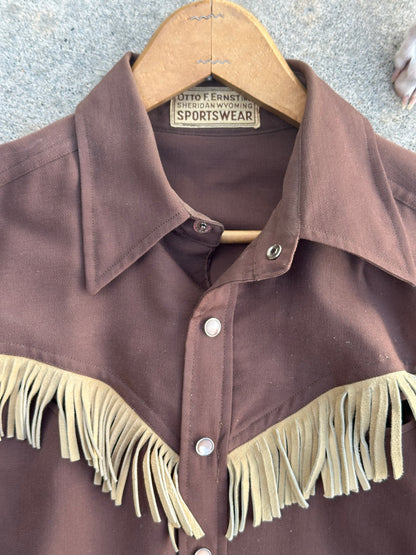 40’s Western Gabardine Fringe Pearl Snap Shirt (Unisex XS/S)