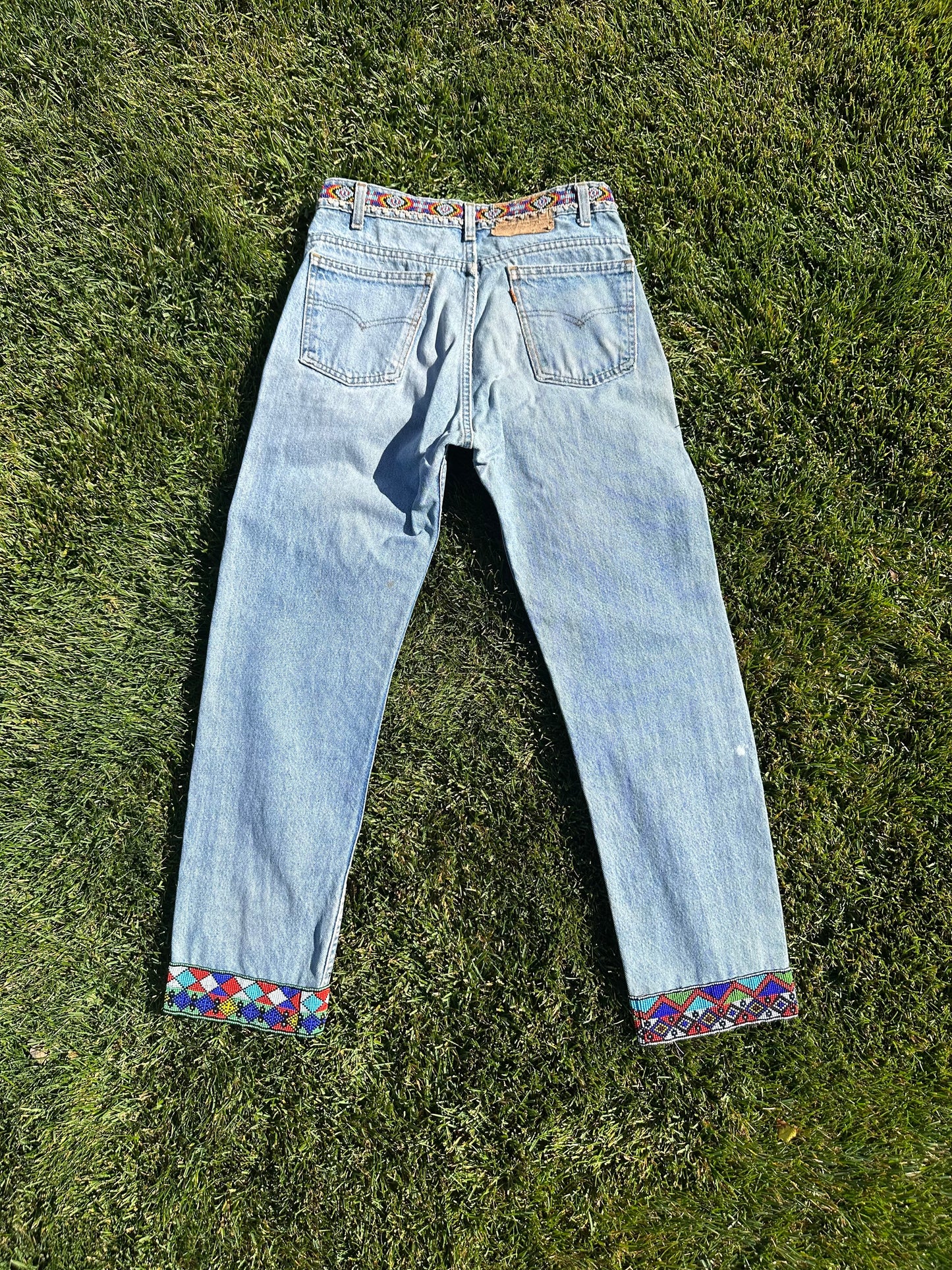 Custom Beaded 80’s Levi’s 505 Orange Tab Jeans (Modern 6)