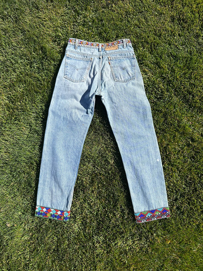 Custom Beaded 80’s Levi’s 505 Orange Tab Jeans (Modern 6)