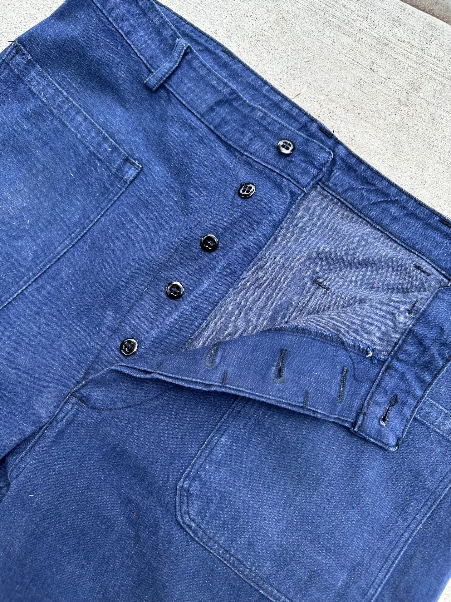 40’s/50’s US Navy Denim Selvedge Fly Wide Leg Deck Pants (Unisex 34)