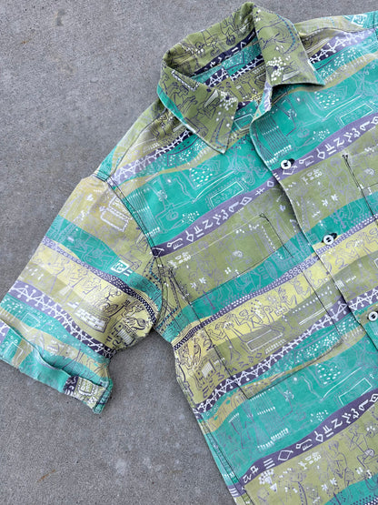 50’s Handmade Aztec Novelty Printed Cotton Casual Shirt (Unisex S/M)