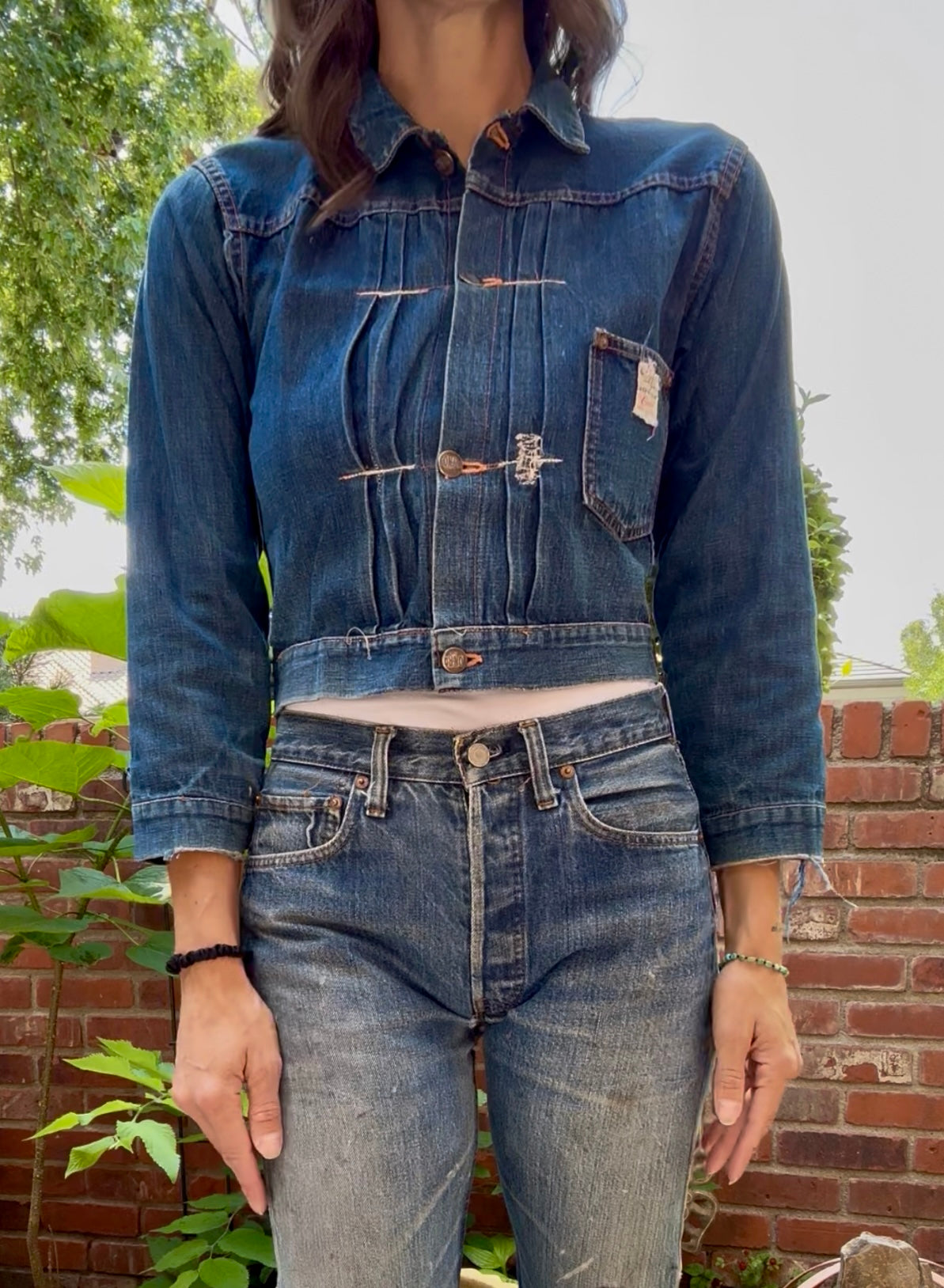 Rare 40’s Selvedge Buckle Back Pleated Type 1 Denim Jacket (Women’s XS)
