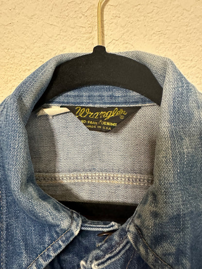 80’s Wrangler No Fault Denim Trucker Jacket w/ Tom Petty Patch (Unisex 38/M)