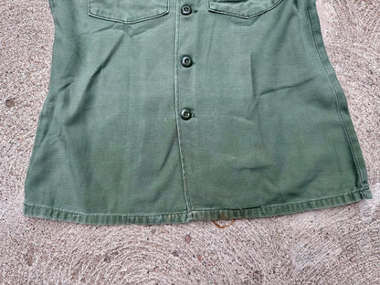 60’s US Army Military OG-107 Cotton Sateen Cutoff Sleeveless Utility Shirt Type 3 (Unisex M)