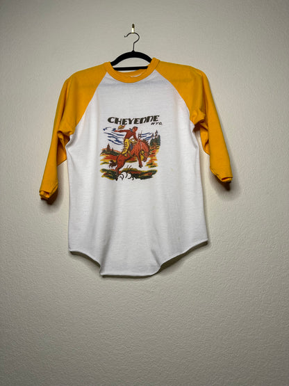 40’s Cheyenne, Wyo. Rodeo Graphic on a 70’s Raglan Tee - Custom Made