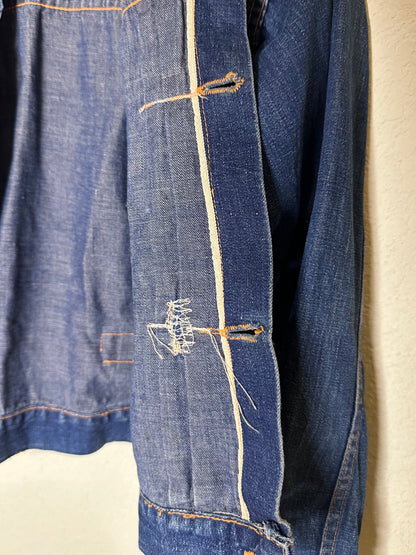 Rare 40’s Selvedge Buckle Back Pleated Type 1 Denim Jacket (Women’s XS)
