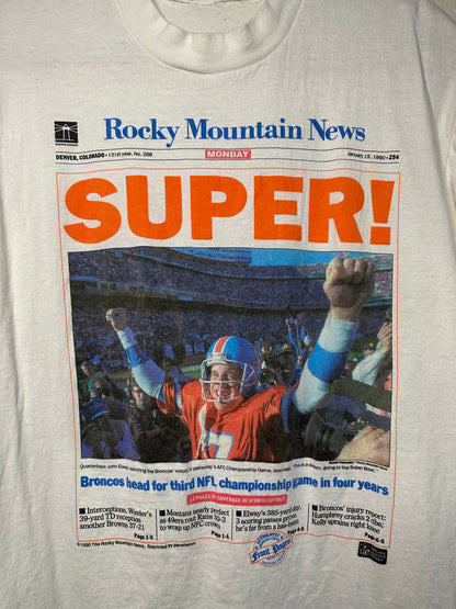 RARE 90’s John Elway Broncos Headline News Single Stitch Tee (Unisex  L)