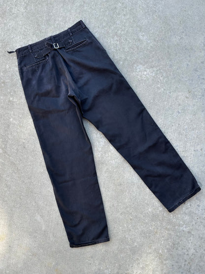 40’s Buckle Back Black Cotton Cuffed Trousers (31x31)