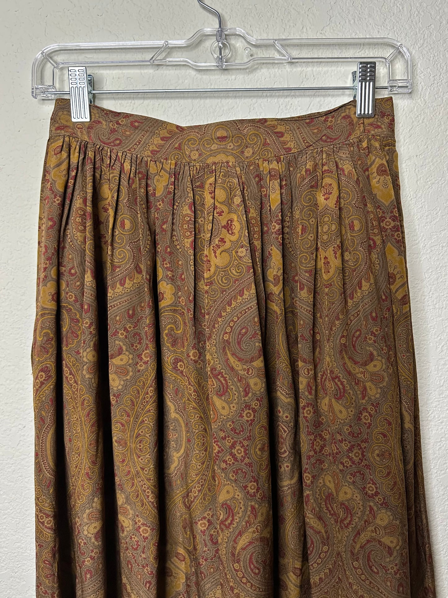 80’s Calvin Klein Silk Pleated Western Paisley Maxi Skirt (S)