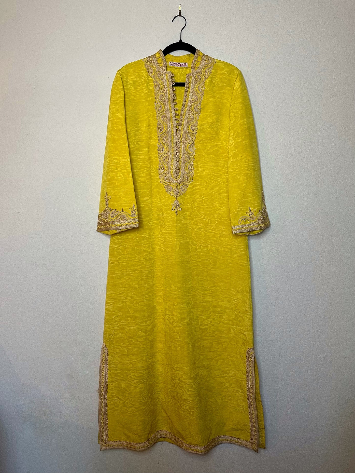 60’s Atlas Moirè Silk Moroccan Kaftan w/ Passementerie (cord work) Trim (S/M/L)