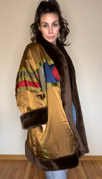 80’s Ann Tijan for Kenar Reversible Color Block Teddy Coat (M/L)