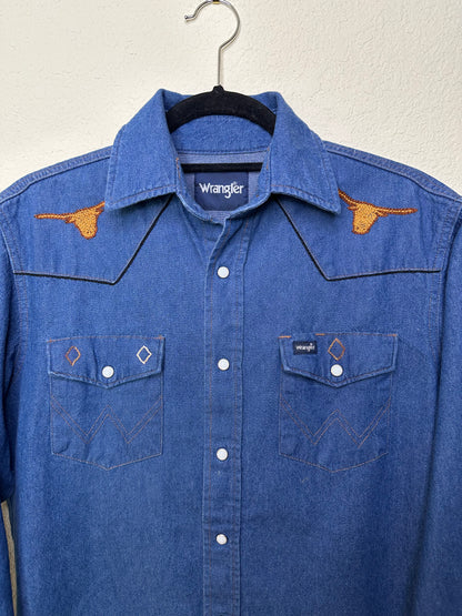 MCA VINTAGE REVIVAL: Wrangler Hand Embroidered Denim Pearl Snap Shirt