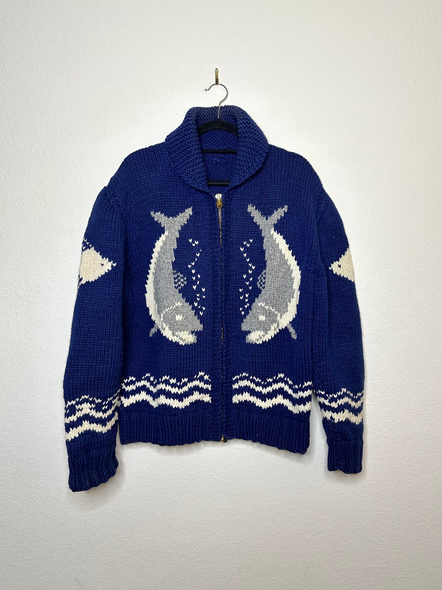 60’s Cowichan Style Hand Knit Zip-Up Sweater Jacket (Unisex L/XL)