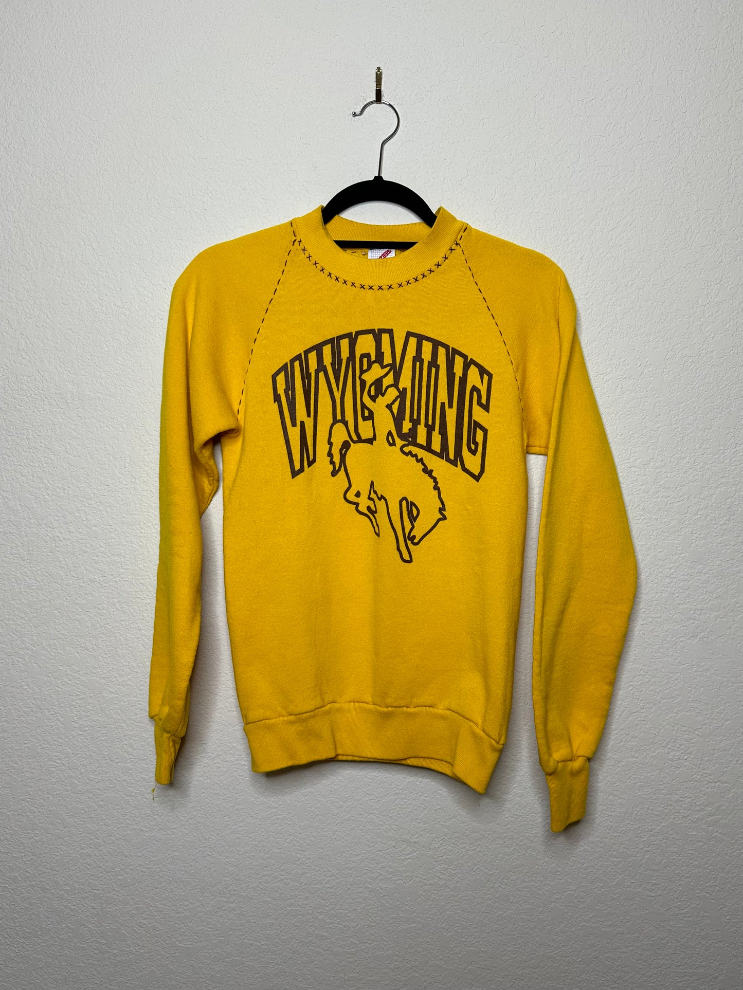 80’s Wyoming Raglan Sweatshirt w/  Hand Embroidered & Flocked Letters (Women’s XS)