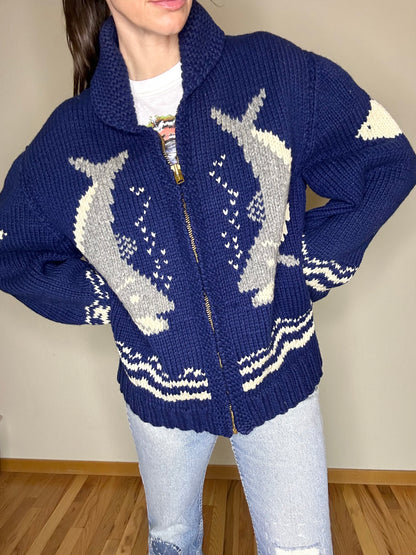 60’s Cowichan Style Hand Knit Zip-Up Sweater Jacket (Unisex L/XL)