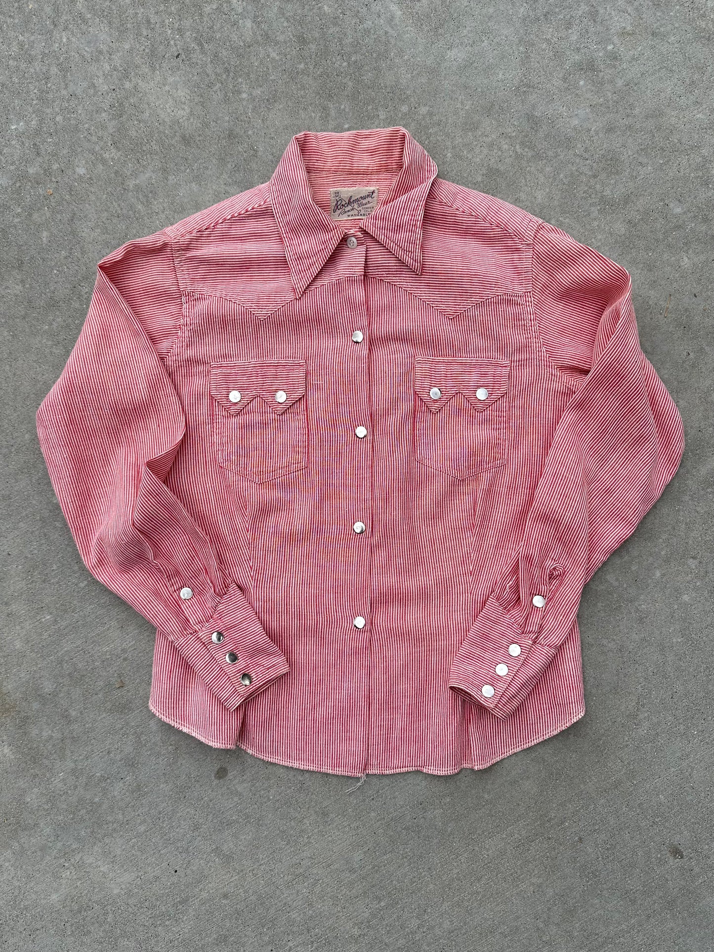 RARE 40’s Rockmount Ranchwear Women’s Sawtooth Woven Cotton Stripe Pearl Snap Shirt (XS/S)