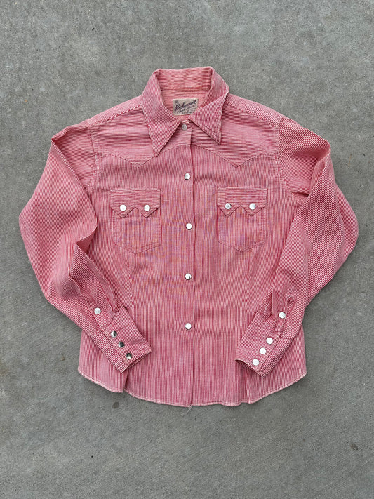 RARE 40’s Rockmount Ranchwear Women’s Sawtooth Woven Cotton Stripe Pearl Snap Shirt (XS/S)