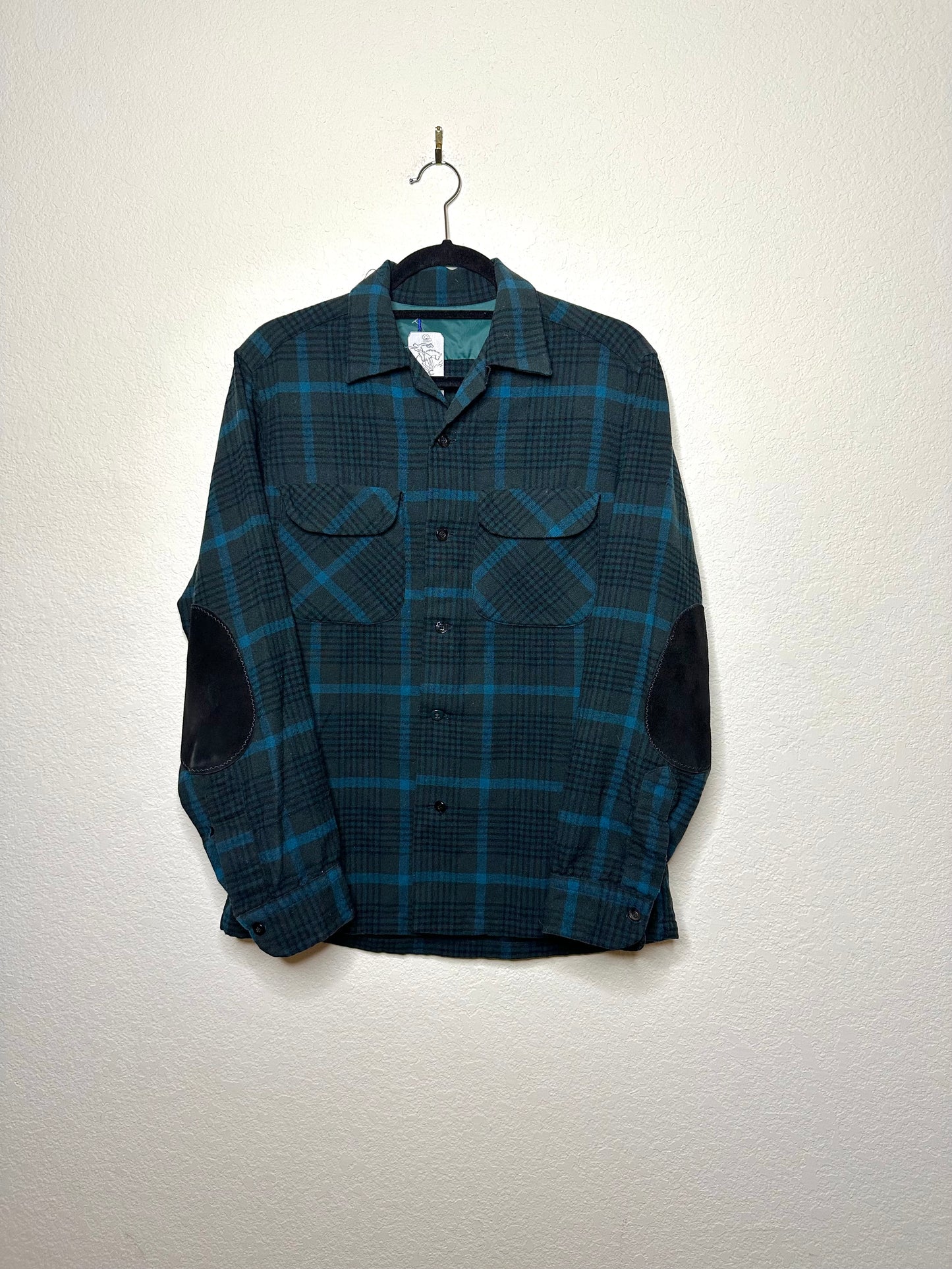 60’s Pendleton Wool Tartan Plaid Elbow Patch Board Shirt (Unisex S)