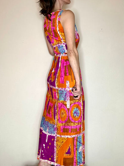 70s Boutique of California Colorful Abstract Print Summer Maxi Dress (M/L)