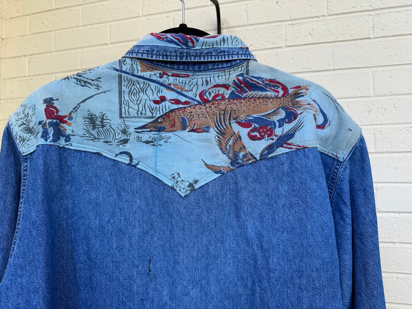 Custom 80’s Wrangler Denim Pearl Snap w/ 60’s Fabric Patchwork Yoke