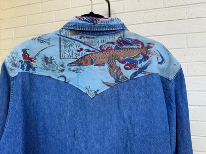 Custom 80’s Wrangler Denim Pearl Snap w/ 60’s Fabric Patchwork Yoke