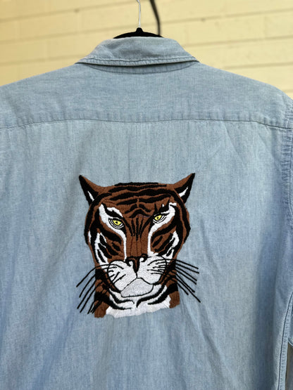 Custom Tiger Embroidered Chambray Shirt (Women’s S/M)