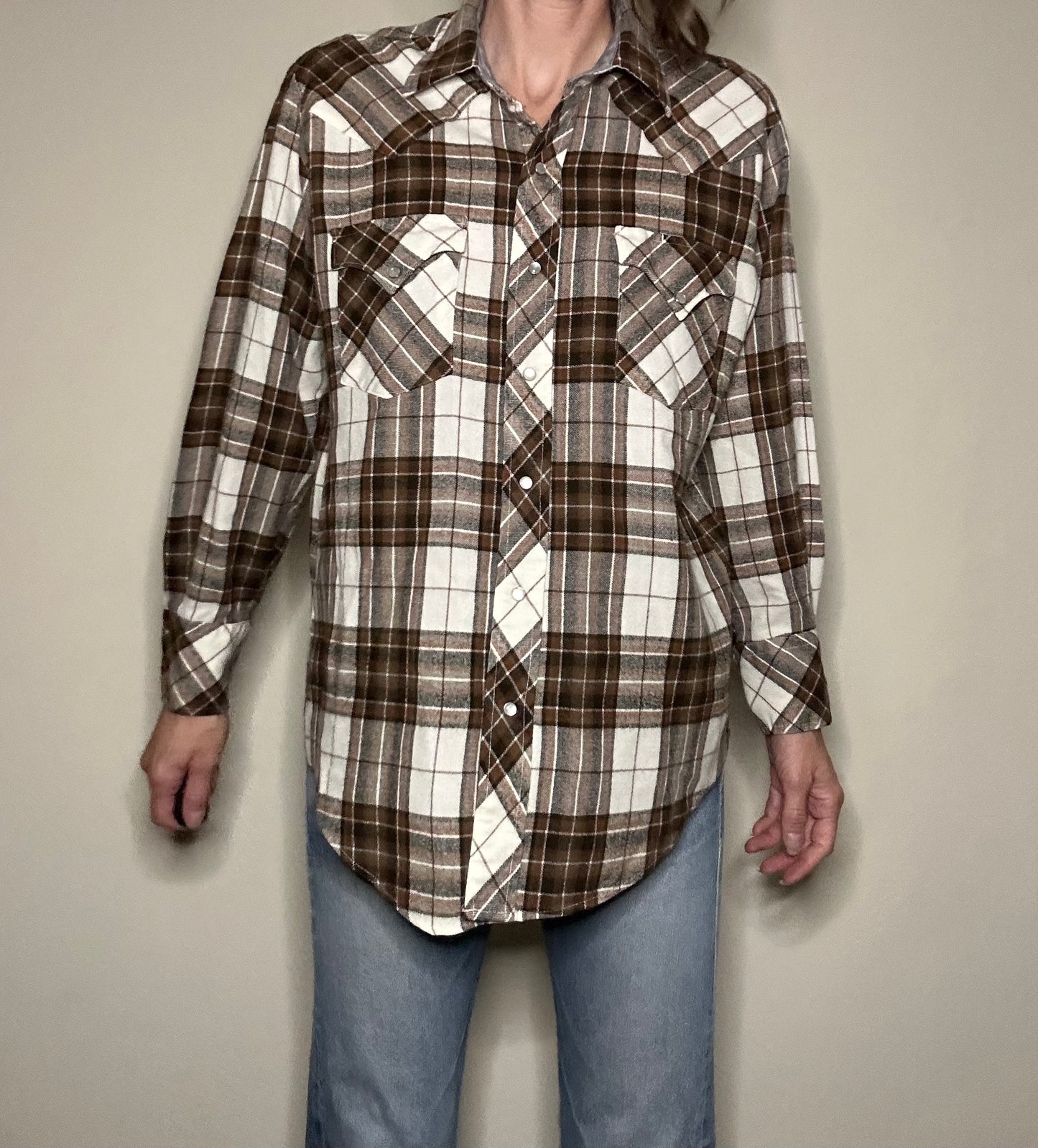 70’s Miller Western Wear Pearl Snap Flannel Shirt (Unisex M)