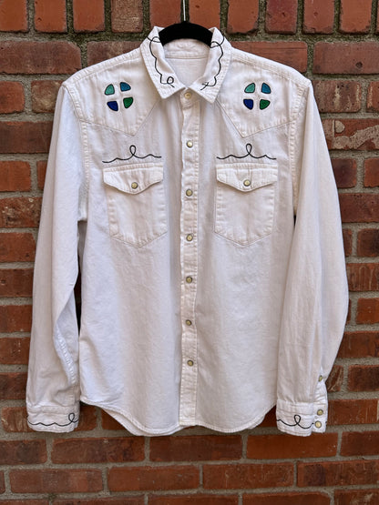 Custom Hand Embroidered “Let ‘Er Buck” Western Shirt (Unisex M)